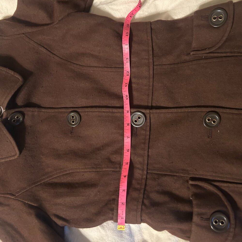 Tulle Overcoat Womens M Brown‎ Wool Blend Collar Button Pockets Lined Collar - Picture 14 of 14